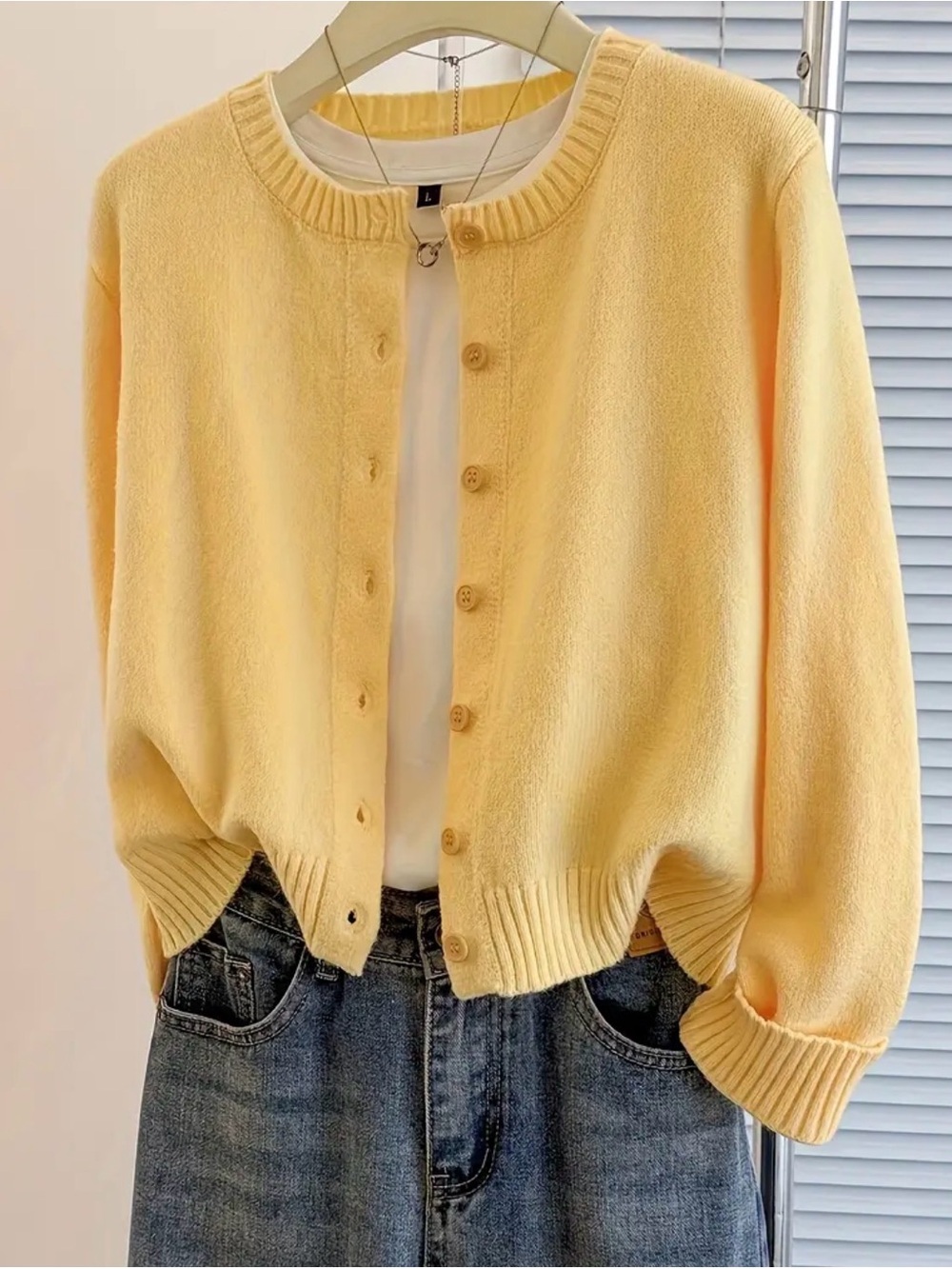 NWT Light Yellow Crewneck Button Cardigan for Women